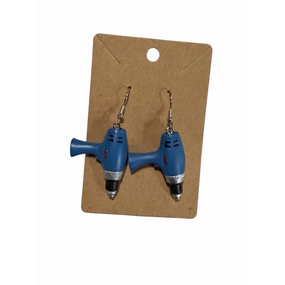 Blue Power Drill Novelty Drop Earrings Miniature Tool DIY Jewelry Accessory